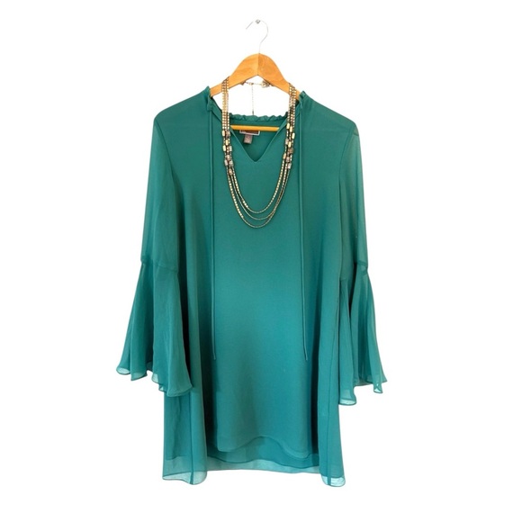Chelsea28 Teal Tunic with Flared Sleeves - Picture 11 of 11